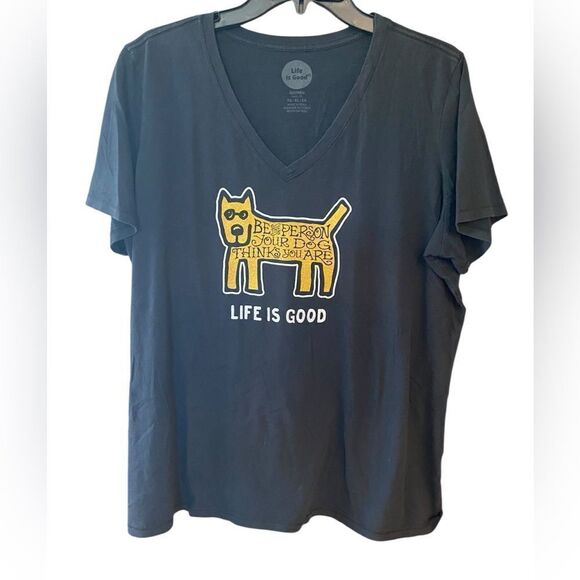Sold! Life is Good Sz XL Women’s Black Puppy Dog Be The Person Crusher Tee - Picture 1 of 5